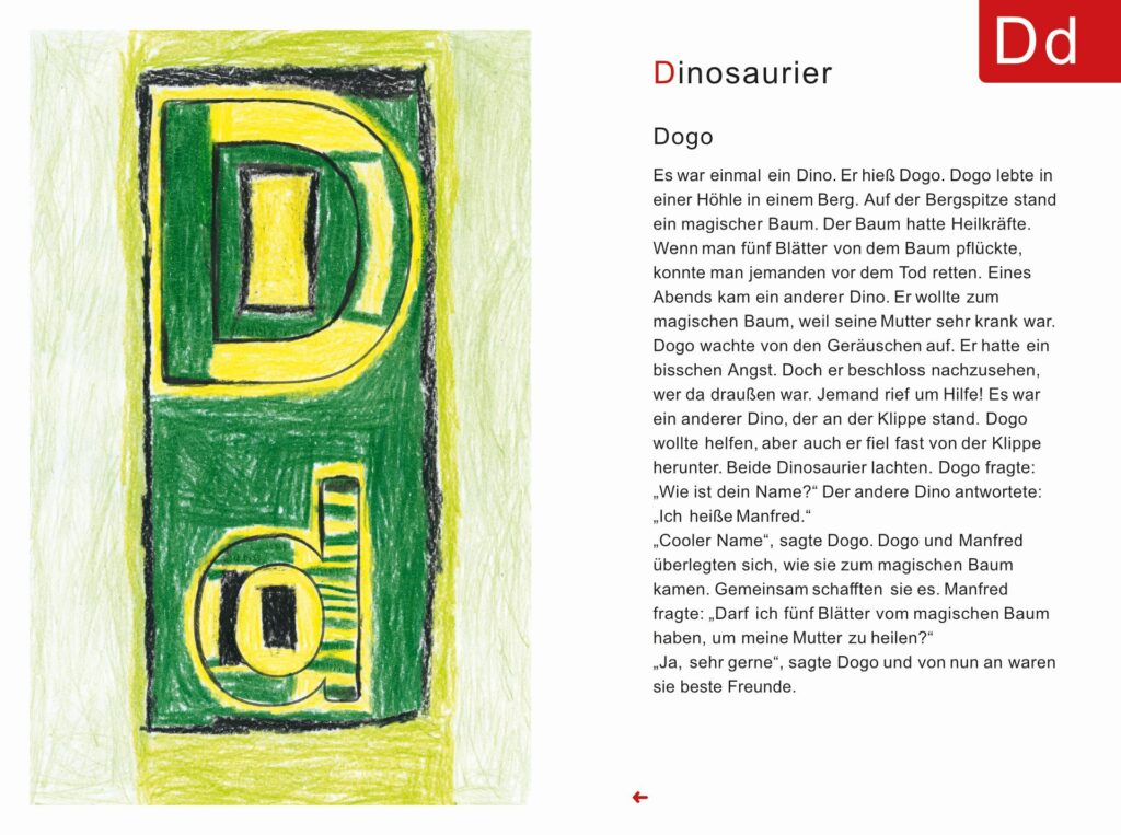 "Das erste Buch": Seite mit Geschichte über Dinosaurier