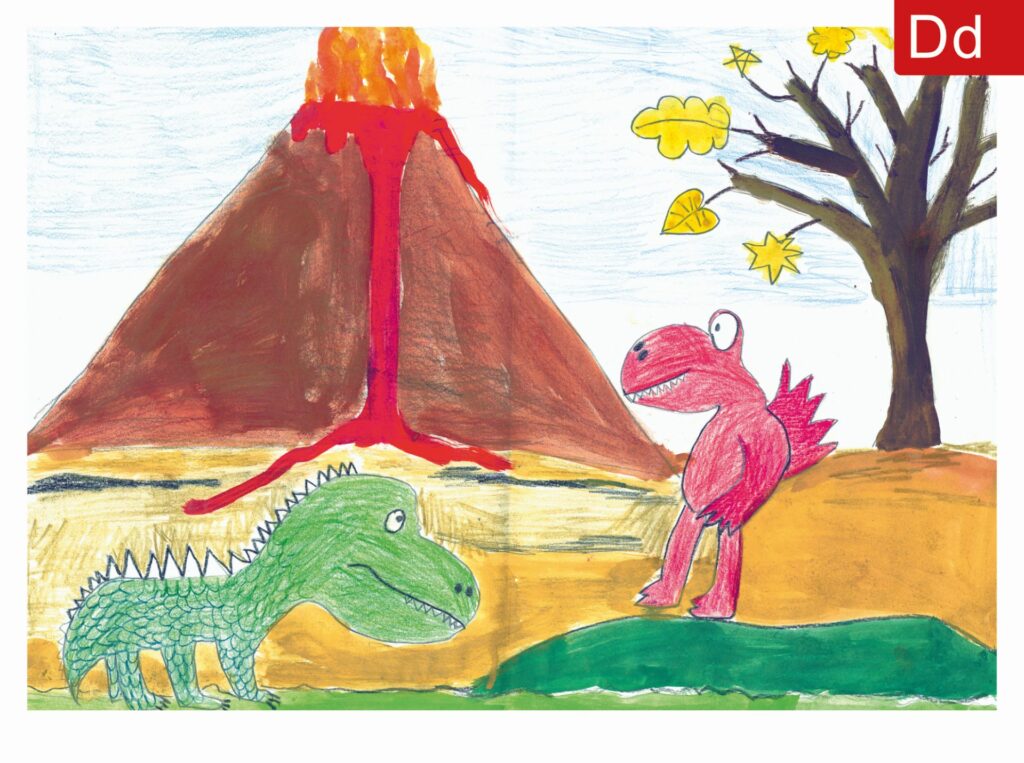 "Das erste Buch": Seite mit Bild zur Geschichte über Dinosaurier