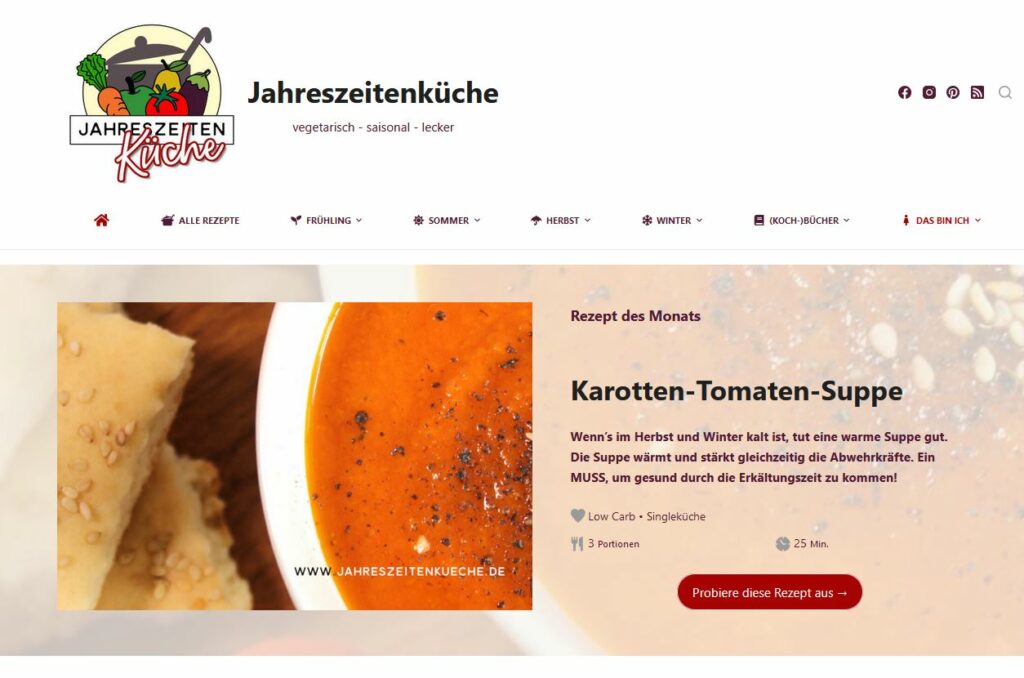 Screenshot des Foodblogs Jahreszeitenküche