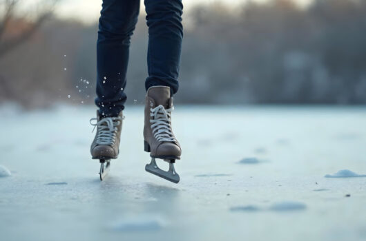 Semkenfahrt Bremen, Nahaufnahme auf Schlittschuhe auf einer Eisfläche