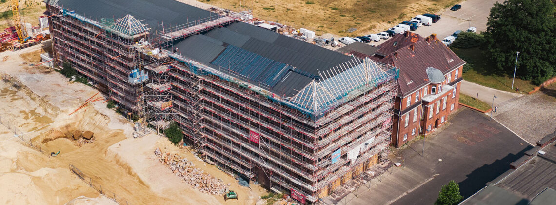 Luftaufnahme des Umbaus der Bremer Wollkämmerei zum Berufsschulcampus Bremen