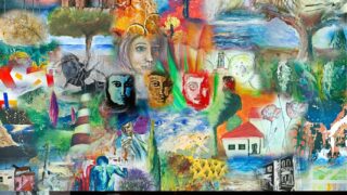Malerei in verschiedenen Farben mit Stein Motiven im Schwarzen Hintergrund