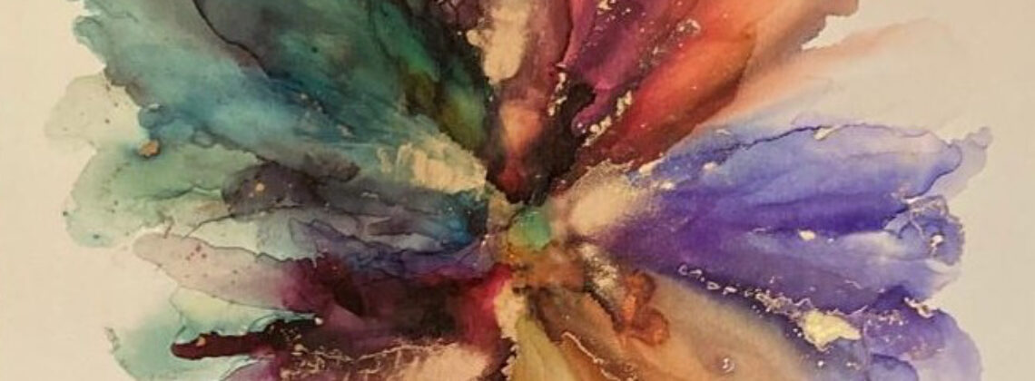 Alkohol-Tinte-Kunst von Kali Tapia, verschiedene Farben scheinen vom Zentrum aus in alle Richtungen zu laufen