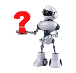 Die Grafik zeigt einen sympathischen Roboter in 3D, der ein rotes Fragezeichen hoch hält. Symbolbild für Geldanlage mit Robo-Advisor