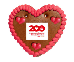 Lebkuchenherz mit dem Logo der Sparkasse Bremen