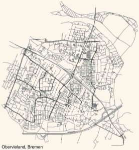Detaillierte Straßenkarte des Bremer Stadtteils Obervieland mit eingezeichnetem Straßennetz und Stadtteilgrenzen