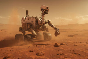 Das KI-generierte Bild zeigt einen Mars Rover