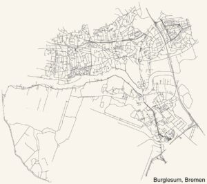 Detaillierte Straßenkarte des Bremer Stadtteils Burglesum mit eingezeichnetem Straßennetz und Stadtteilgrenzen