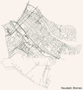 Detaillierte Straßenkarte des Bremer Stadtteils Neustadt mit eingezeichnetem Straßennetz und Stadtteilgrenzen